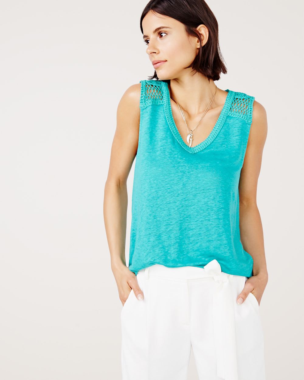 sleeveless linen tops uk